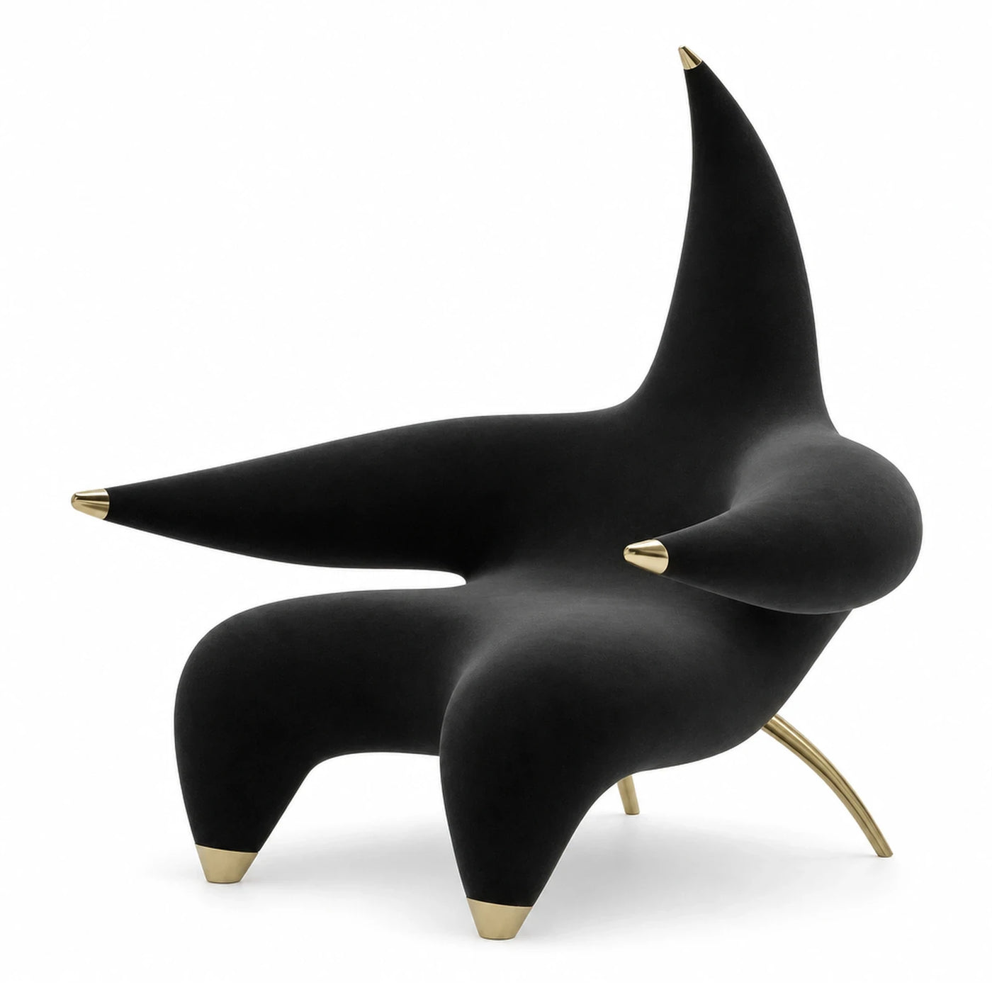 Black Sculptural Lounge Chair with Gold Accents