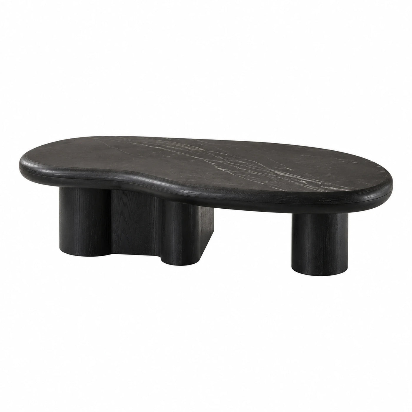 Black Marble Top Coffee Table with Wood Base