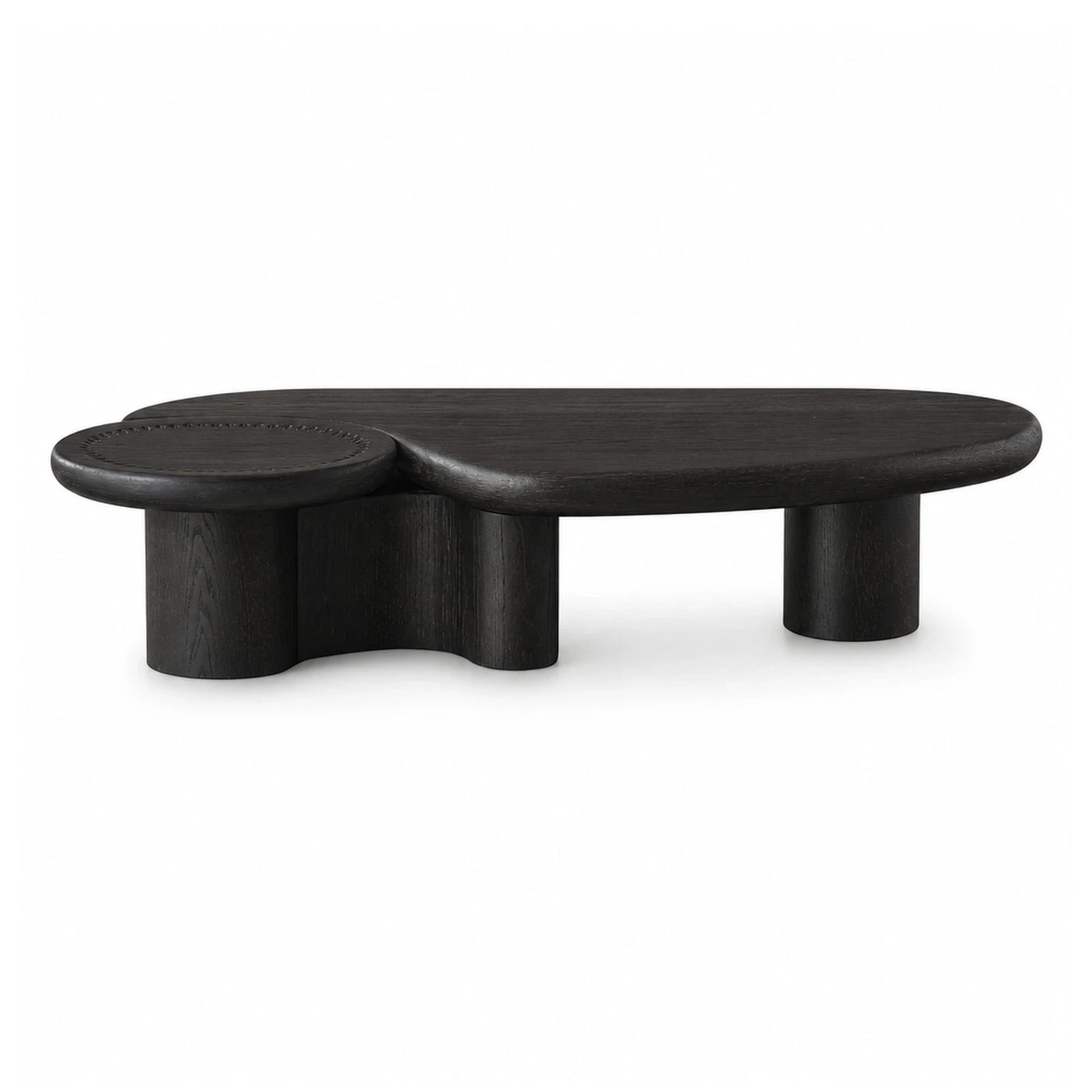Black Wood Coffee Table with Leather Inlay
