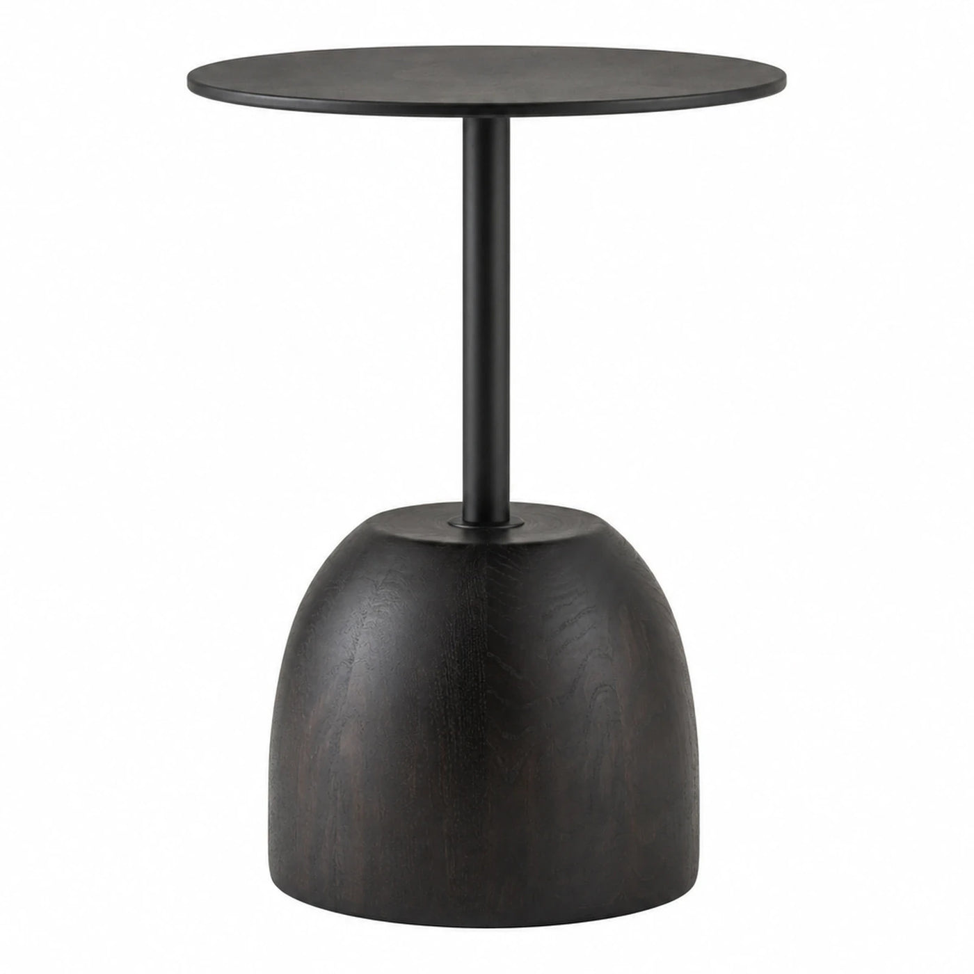Black Round Side Table with Wooden Base