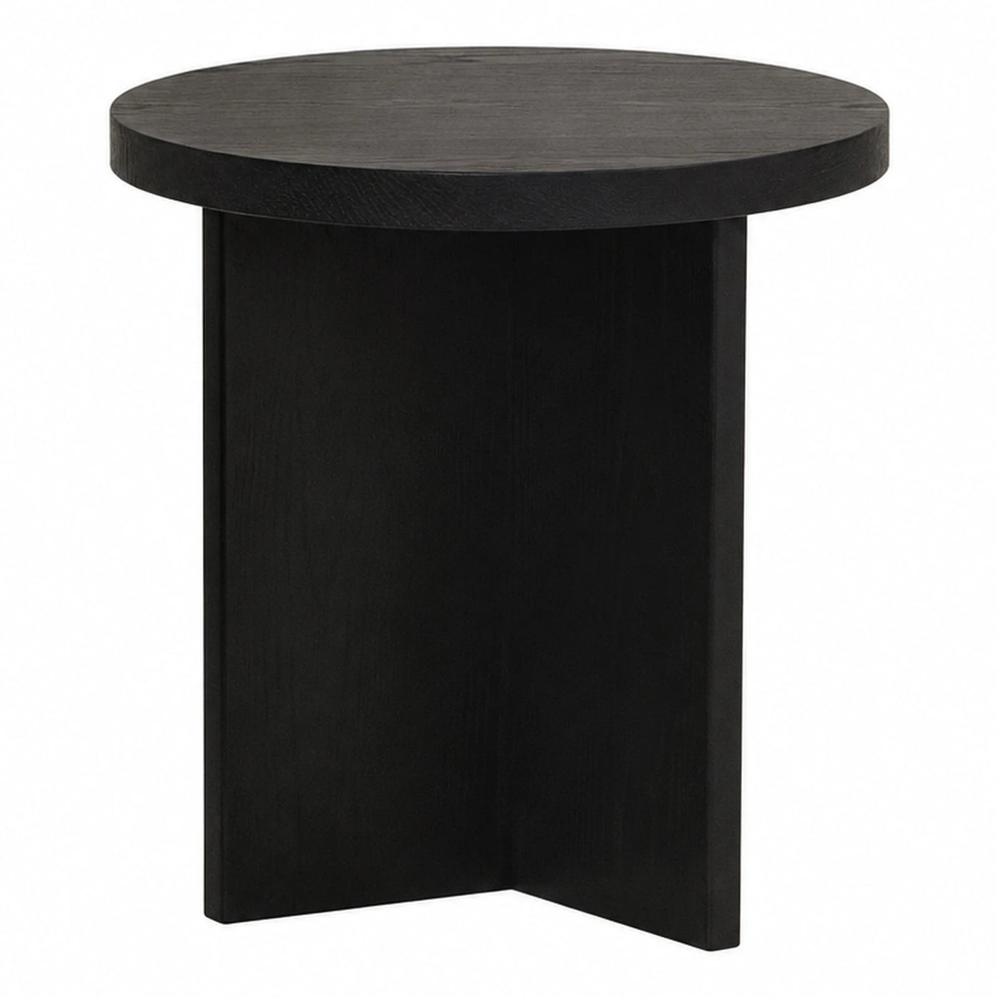 Black Round Wood Side Table with Pedestal Base