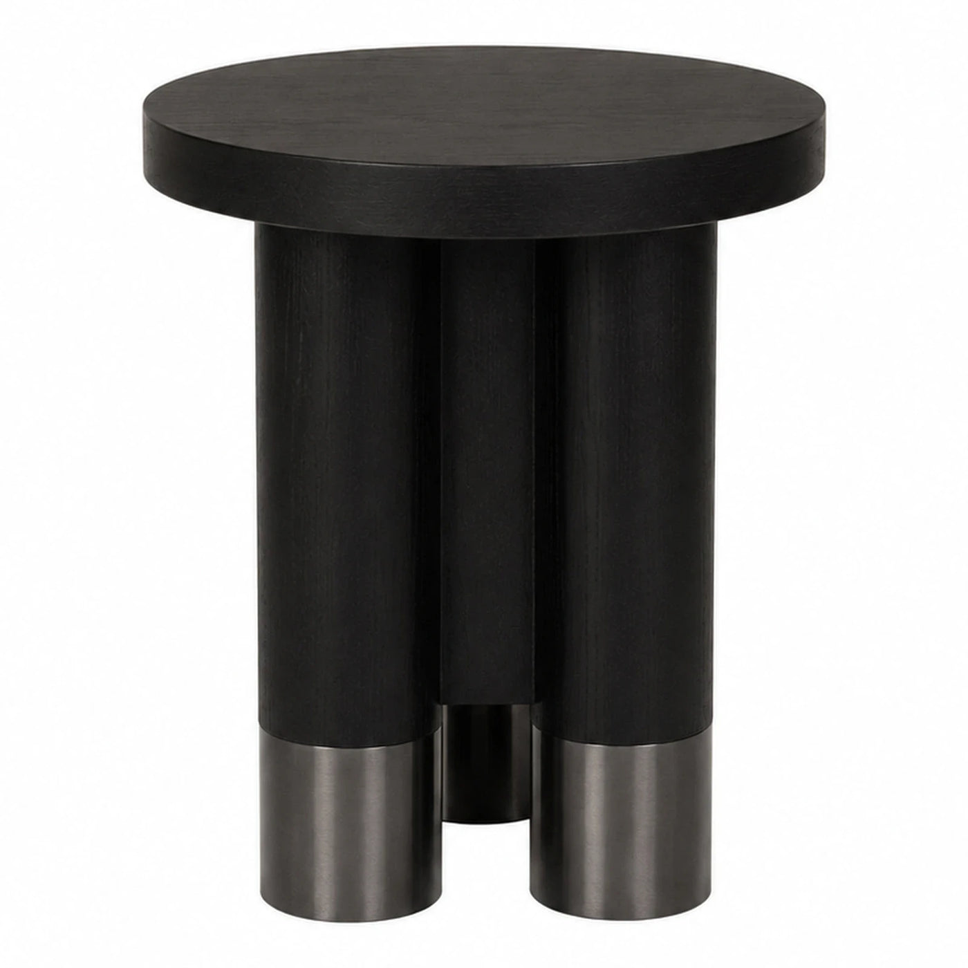 Black Round Side Table with Metal Base