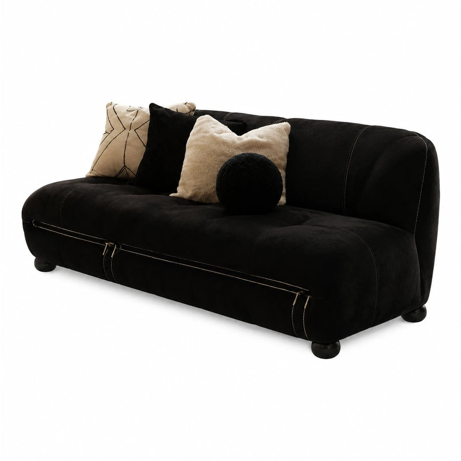 Black Fabric Sofa with Contrast Stitching and Round Legs