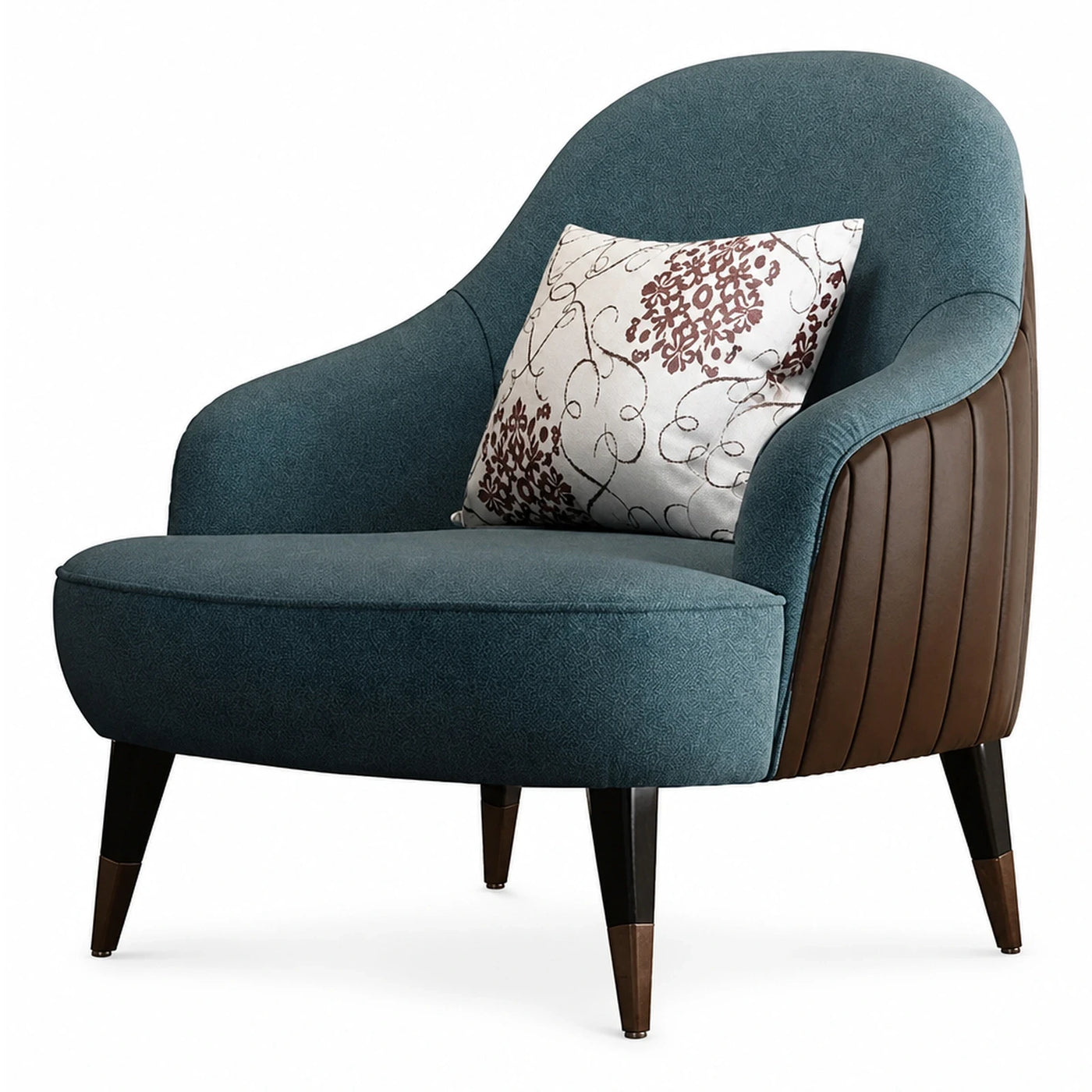 Teal Fabric Armchair with Brown Leather Side Panels