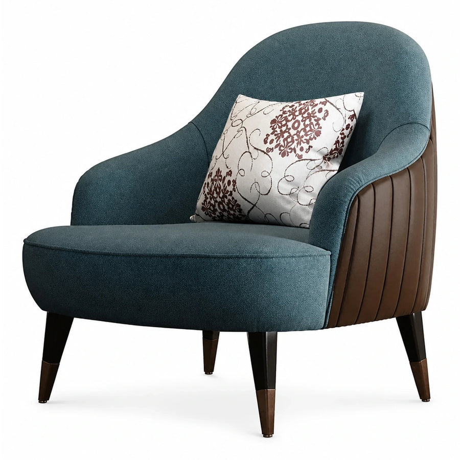 Teal Fabric Armchair with Brown Leather Side Panels