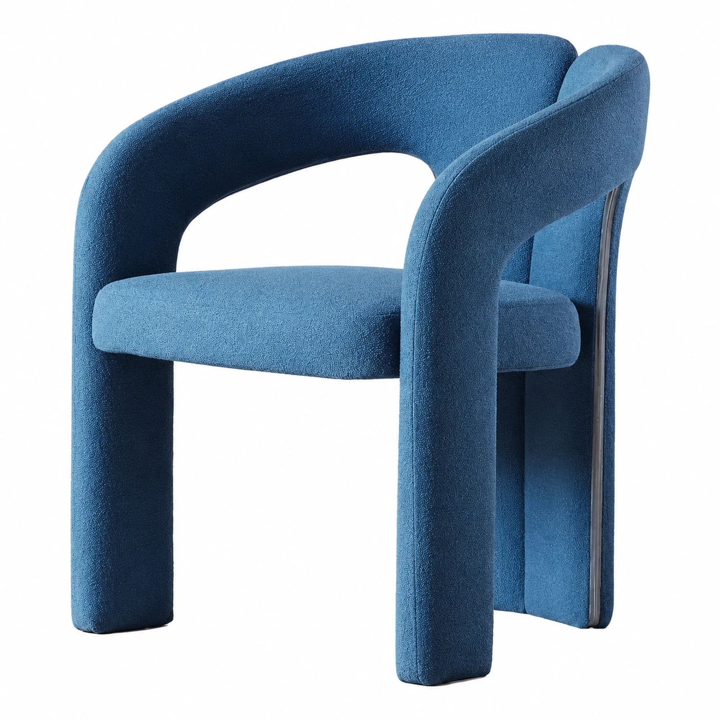 Blue Boucle Armchair with Curved Backrest