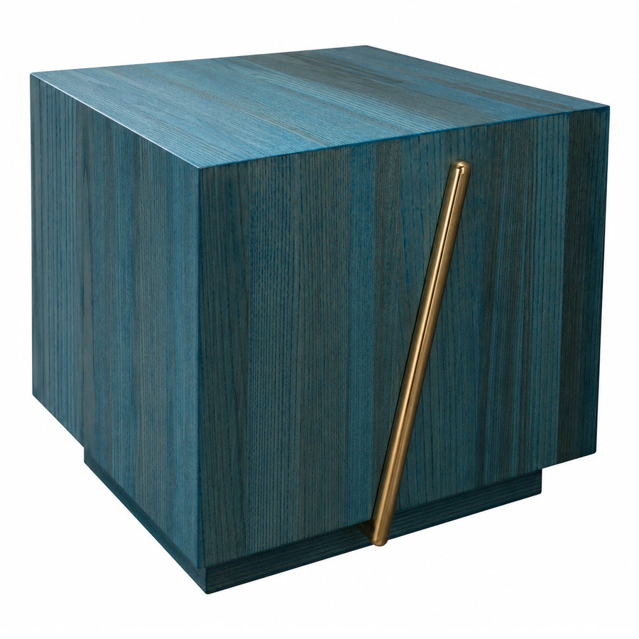 Blue Wood Nightstand with Brass Handle