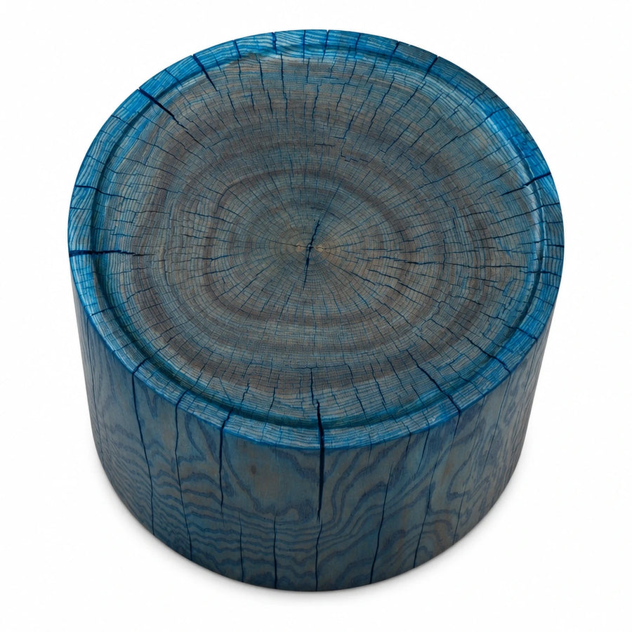 Blue Stained Wood Log Stool