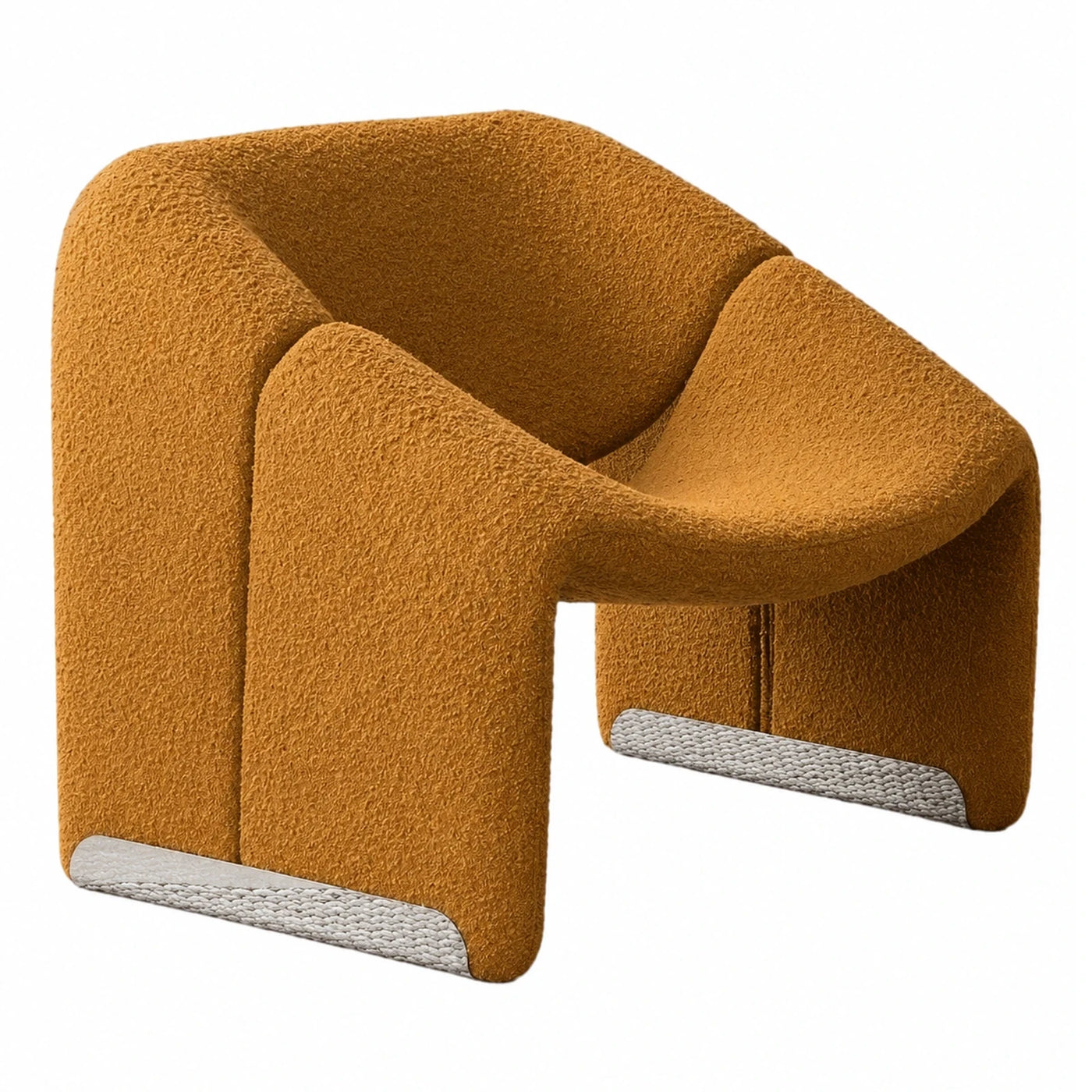 Mustard Yellow Boucle Lounge Chair with Woven Base