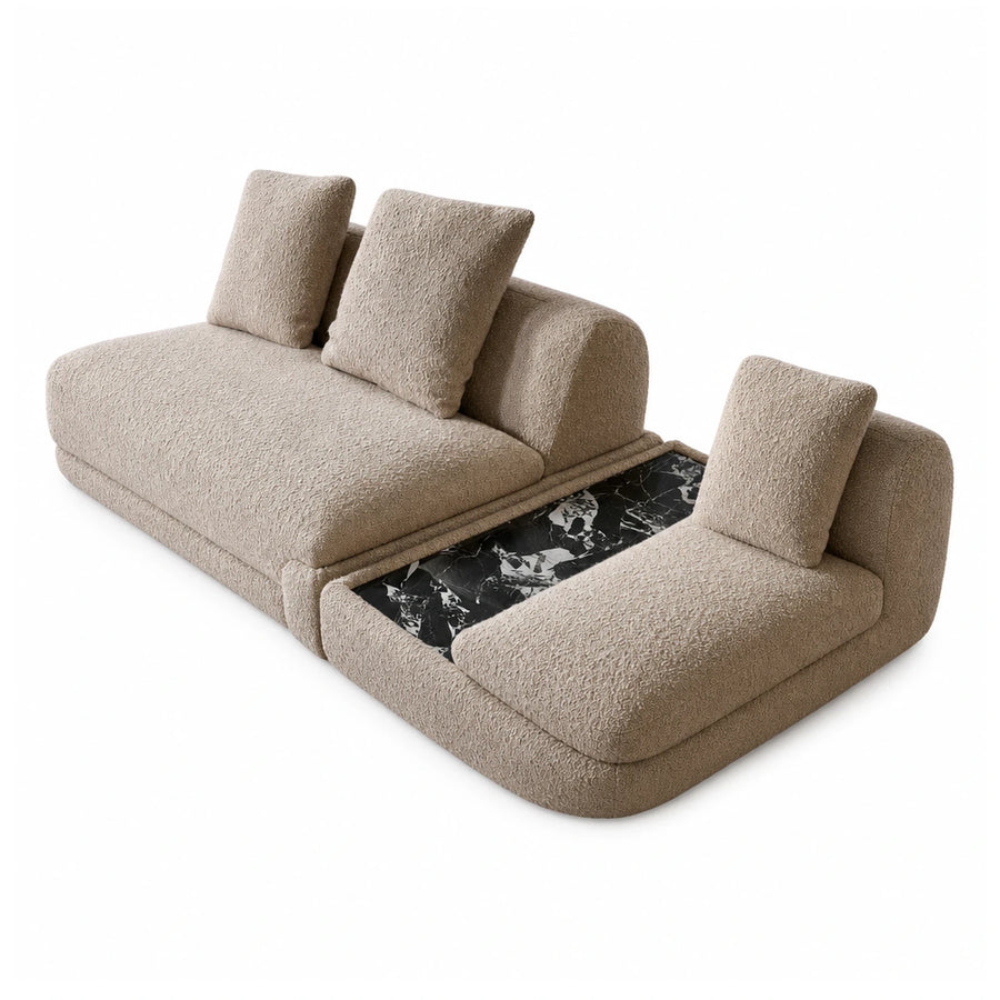 Beige Boucle Modular Sofa with Black Marble Insert