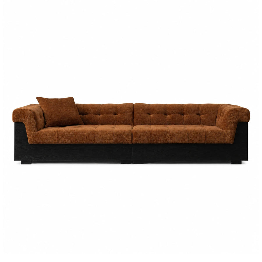 Brown Tufted Modular Sofa with Dark Wood Base