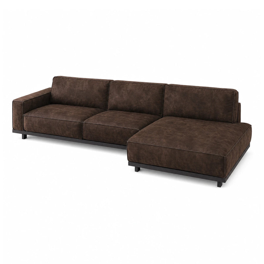 Brown Fabric Sectional Sofa with Chaise