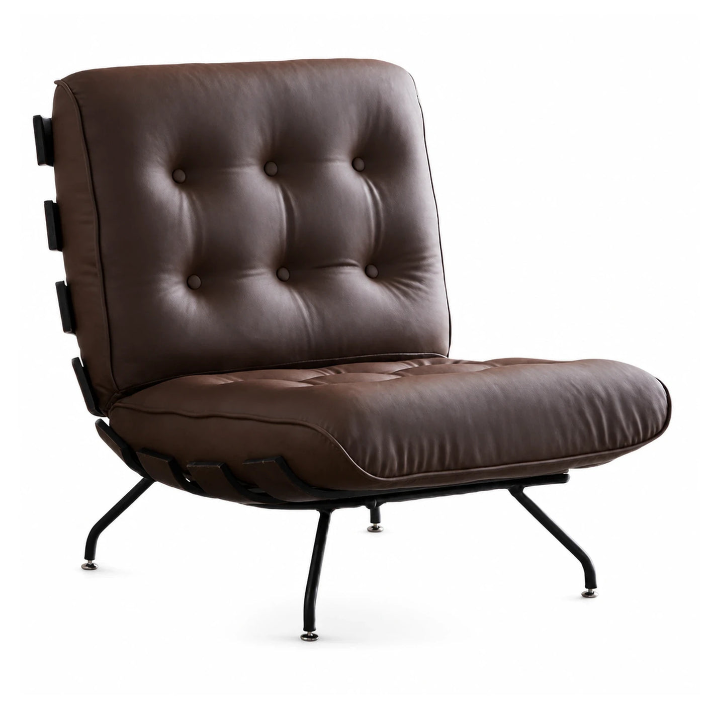 Brown Leather Lounge Chair with Black Metal Frame