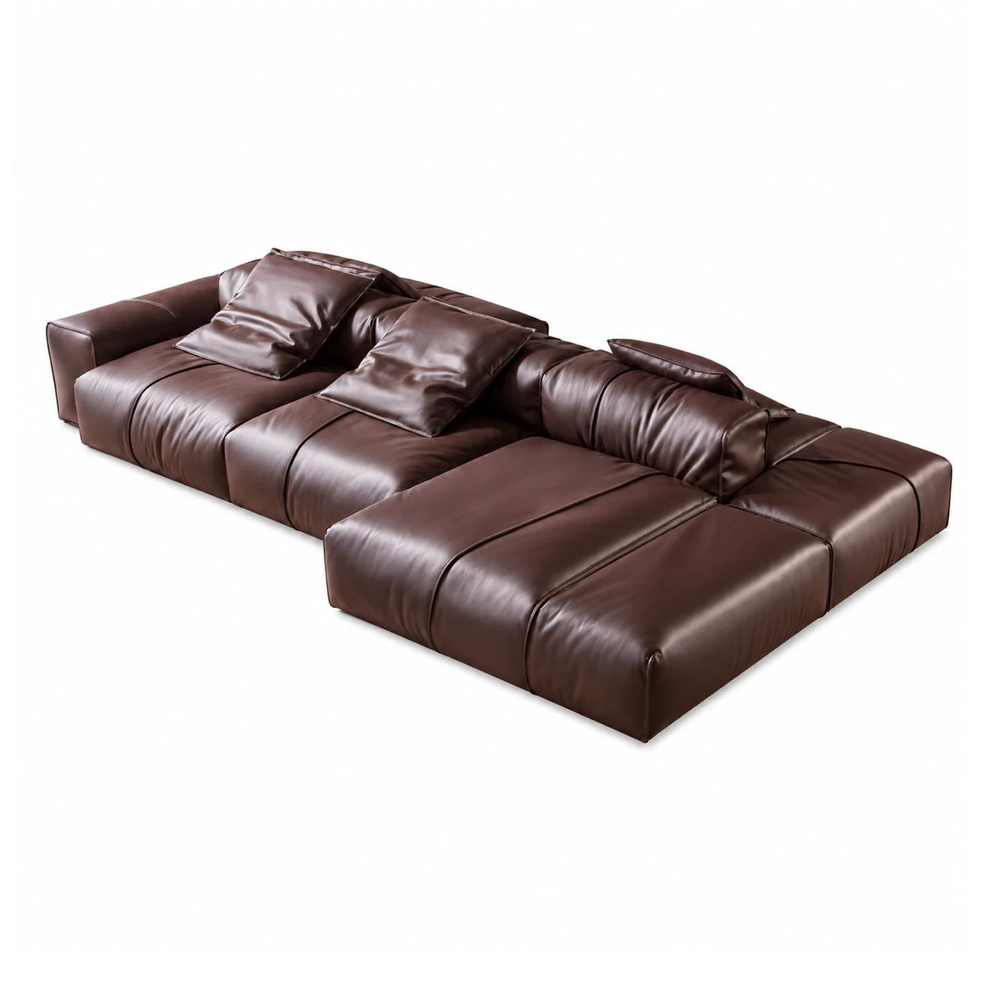 Warm Oak Brown Leather Modular Sectional Sofa with Chaise Sectionals
