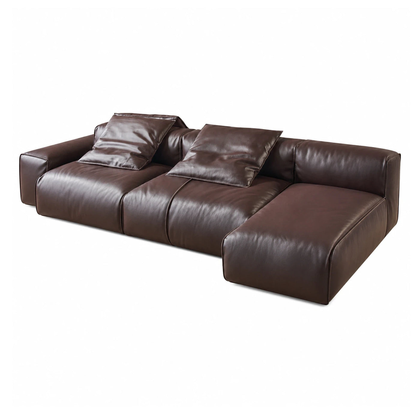 Natural Grain Brown Leather Modular Sectional Sofa with Chaise Sectionals
