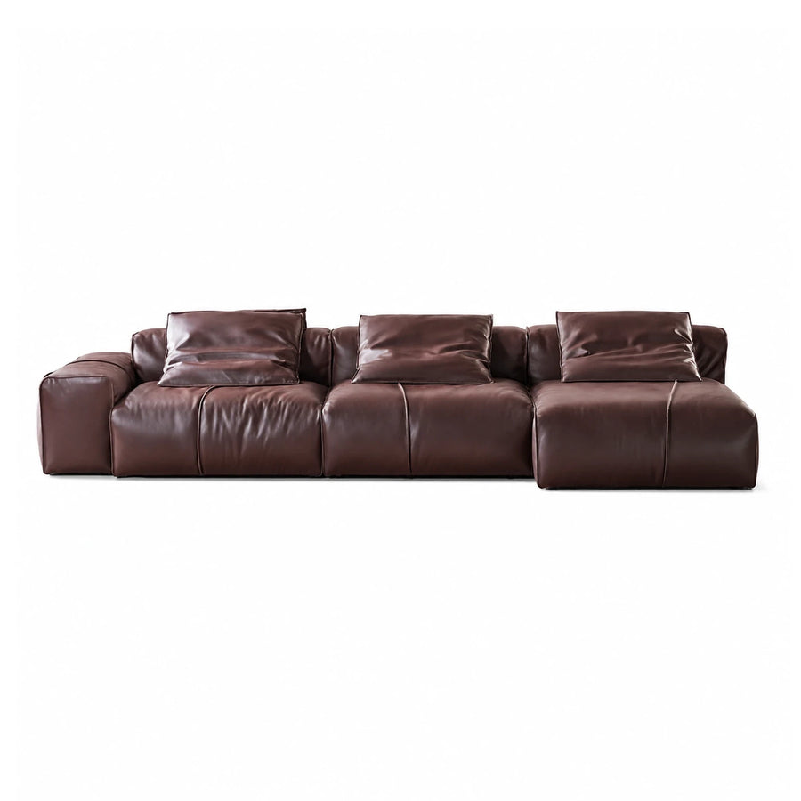 Natural Grain Brown Leather Modular Sectional Sofa Sectionals