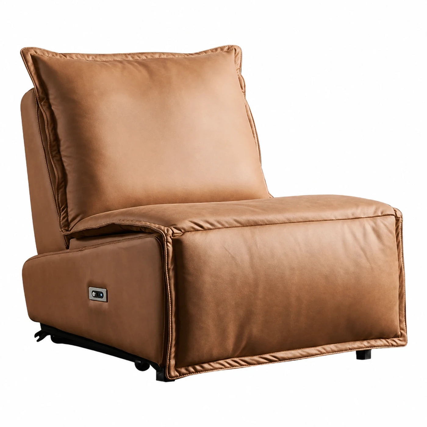 Brown Leather Recliner Armchair with Side Control