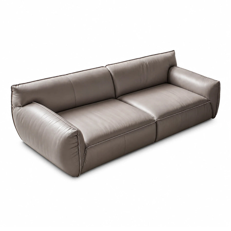 Taupe Leather Two-Seater Sofa with Contrast Stitching