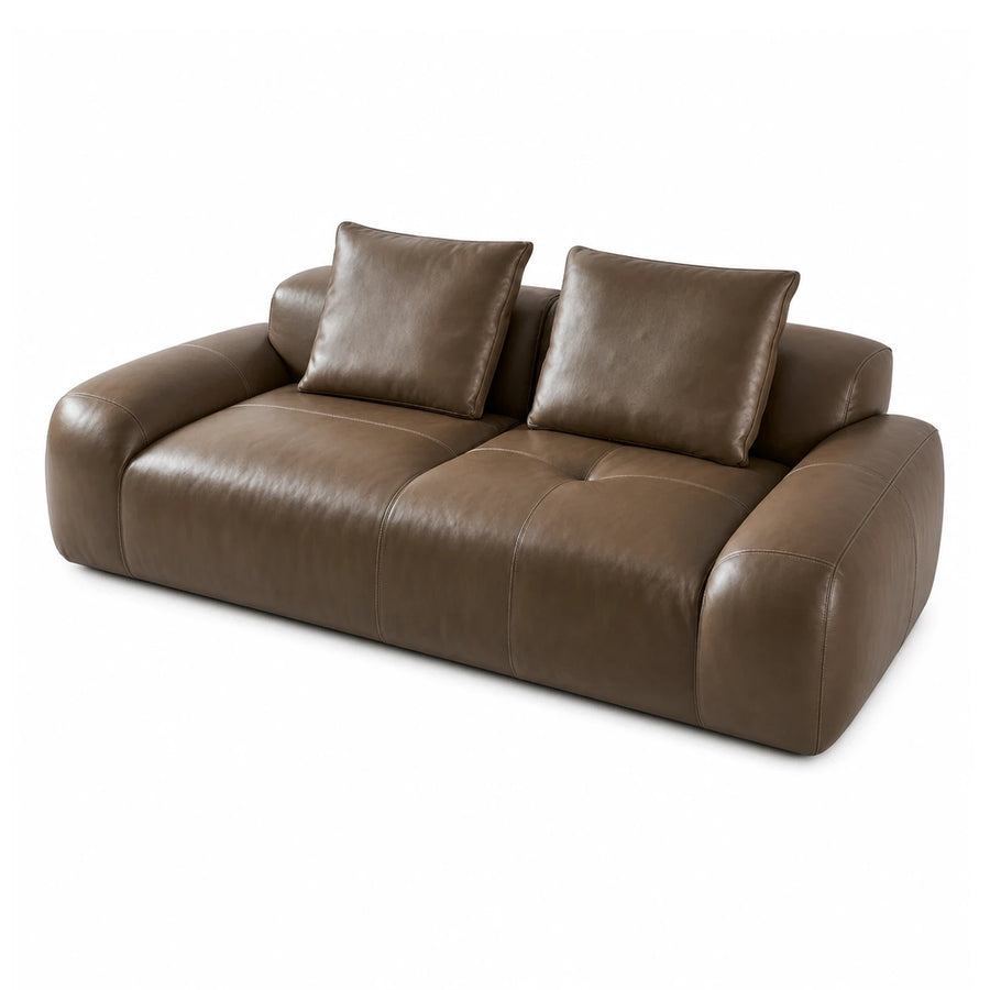 Brown Leather Modular Sofa with Cushions