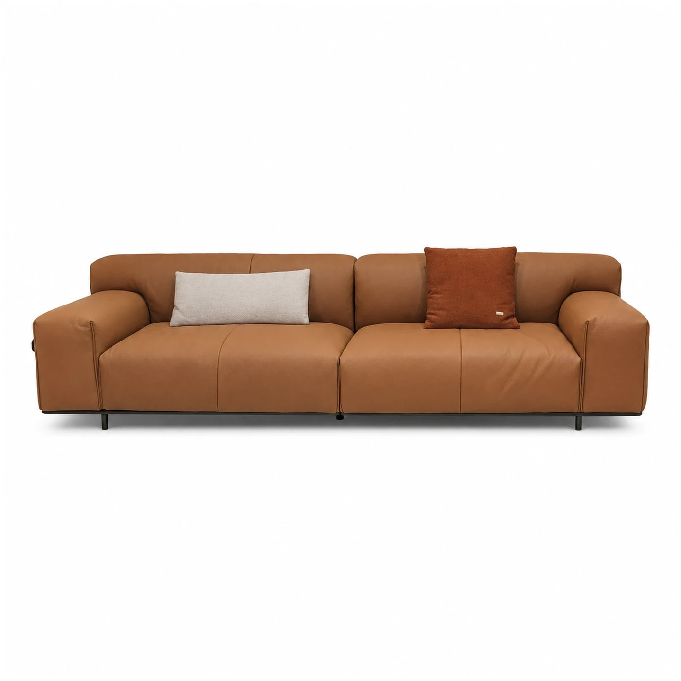 Brown Leather Modular Sofa with Throw Pillows