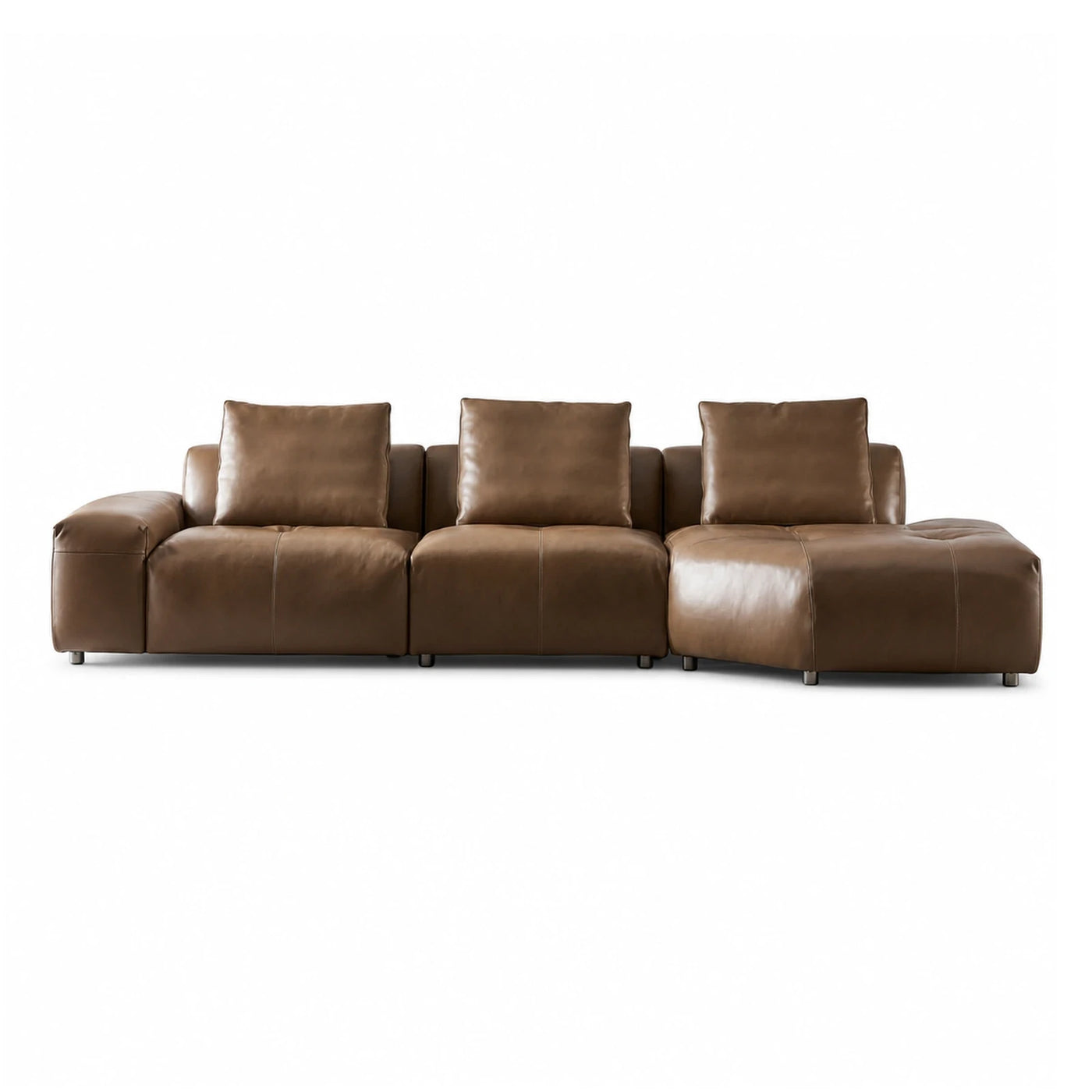 Light Tone Brown Leather Modular Sectional Sofa with Chaise Sectionals