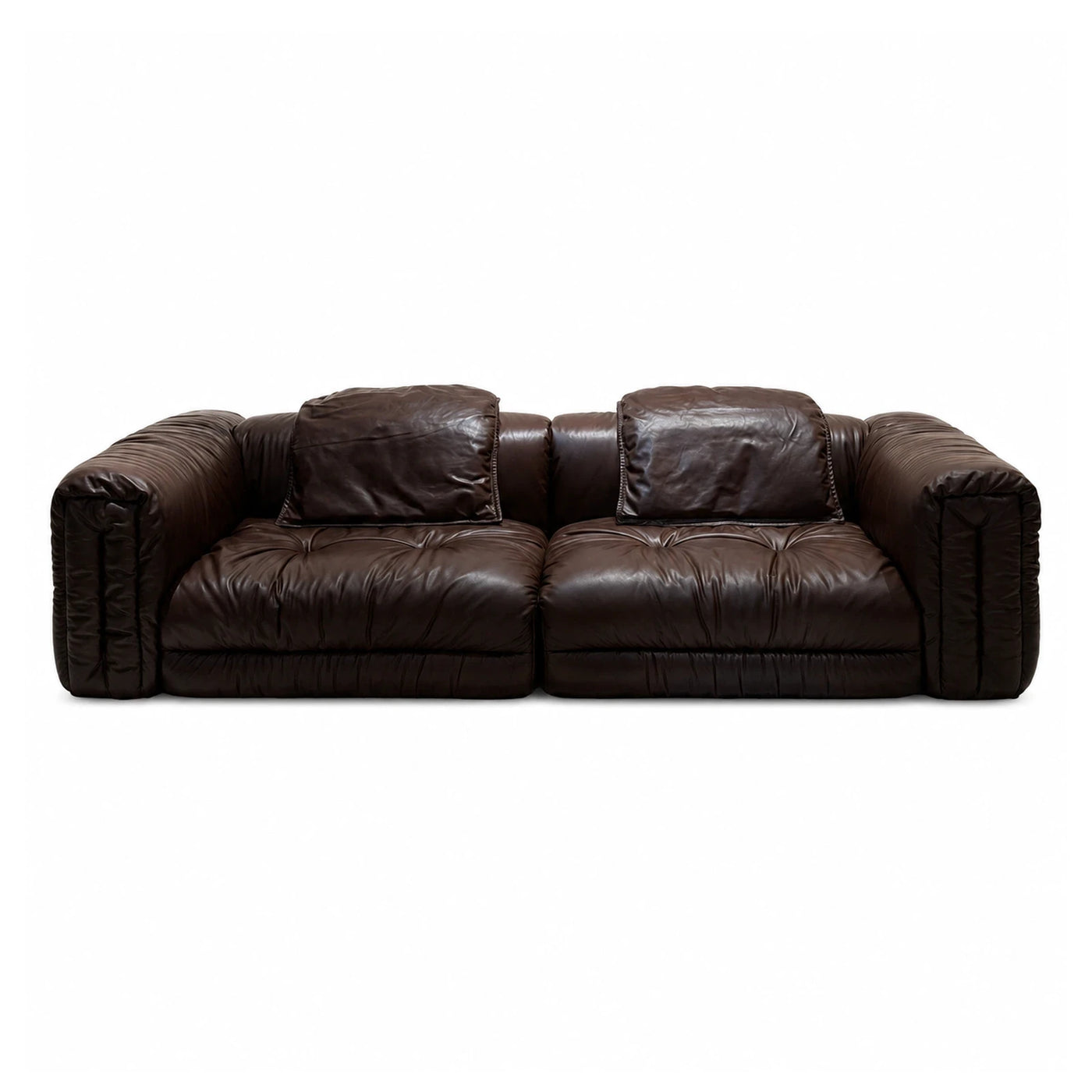 Dark Brown Leather Modular Sofa with Tufted Cushions