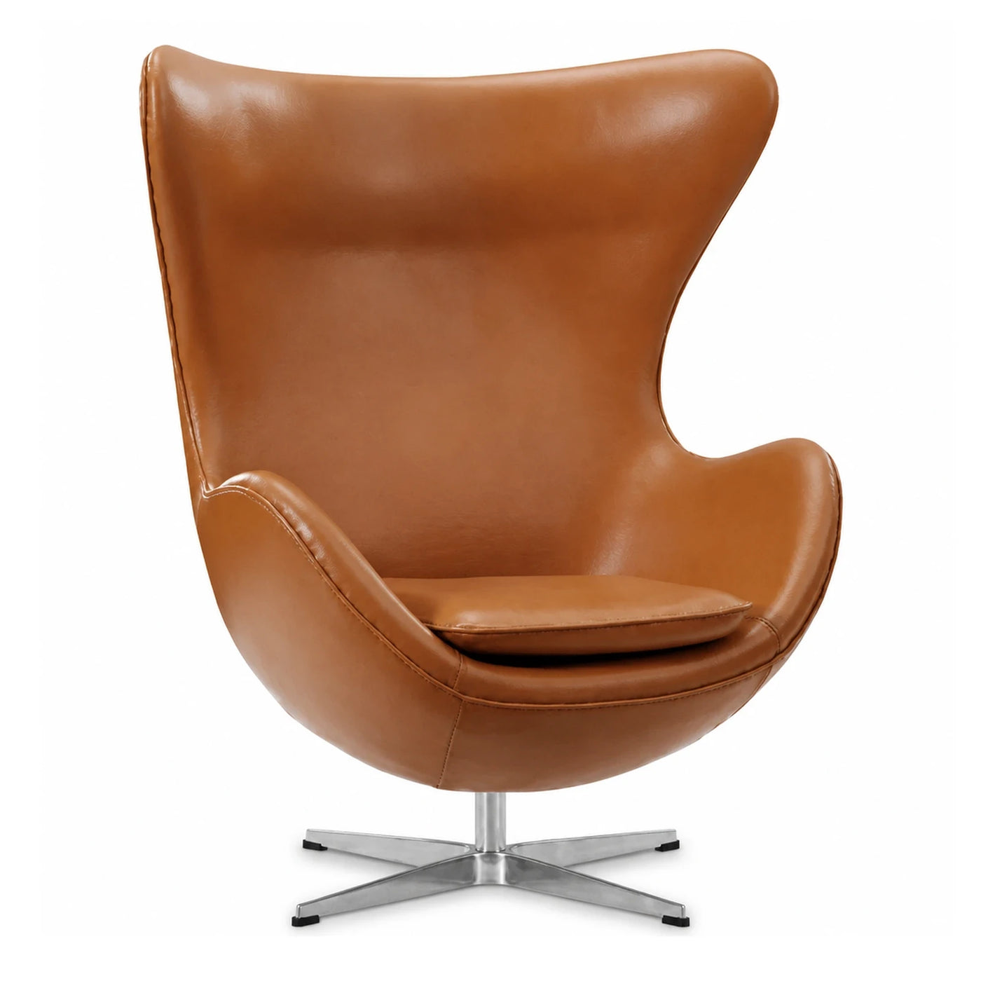 Brown Leather Egg Chair with Swivel Base