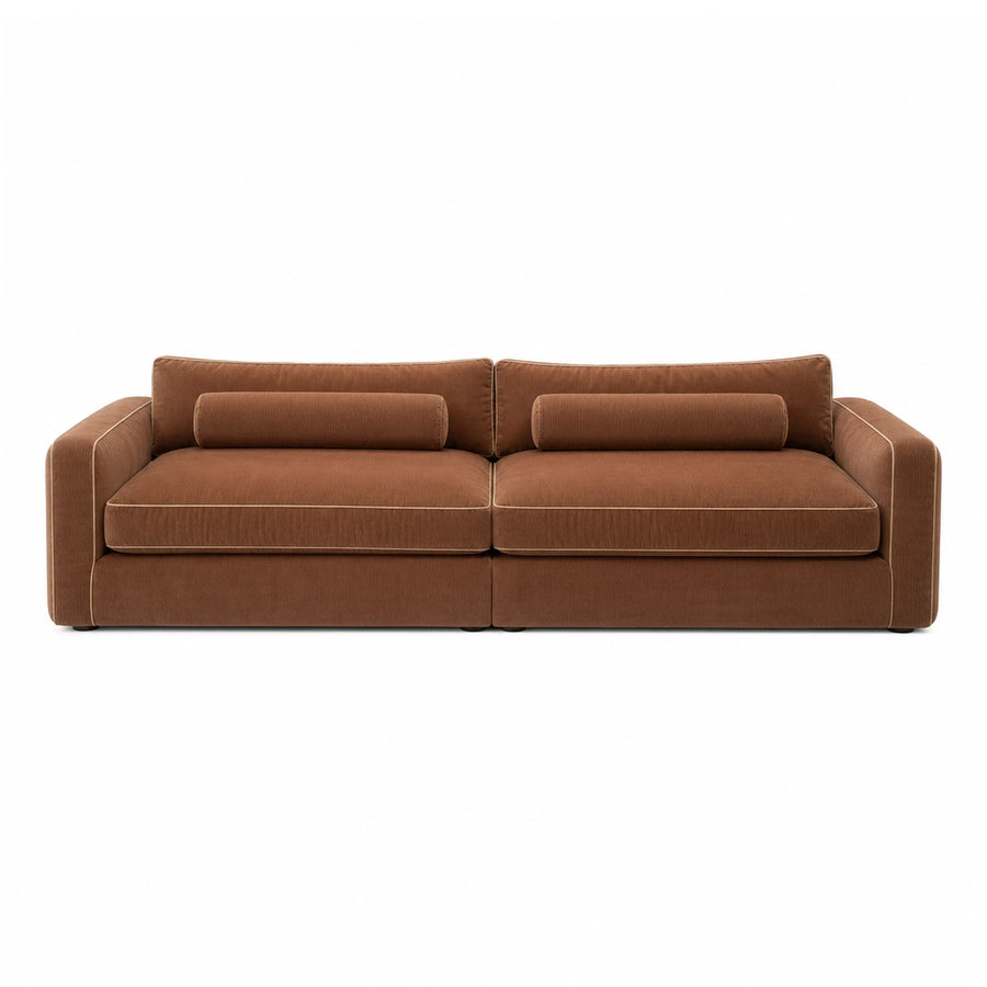 Brown Fabric Modular Sofa with Contrast Piping