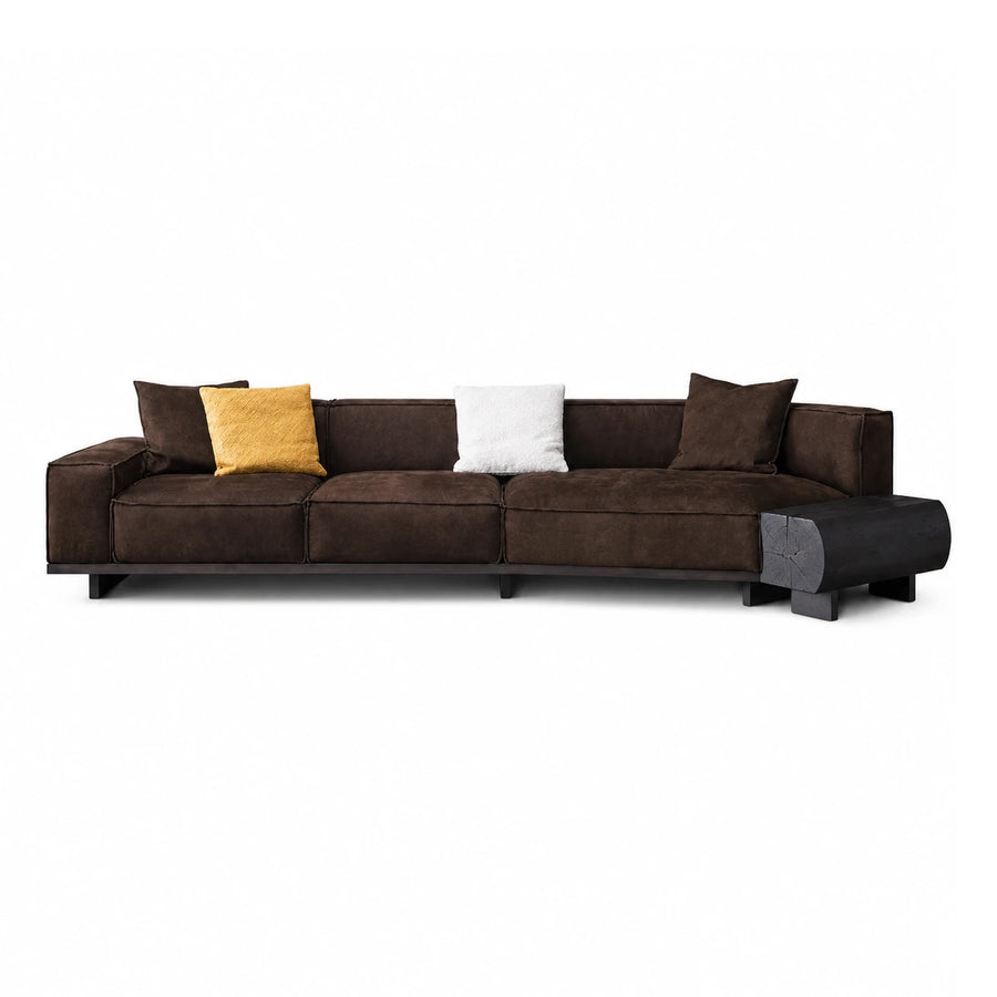 Brown Modular Sofa with Wood Side Table