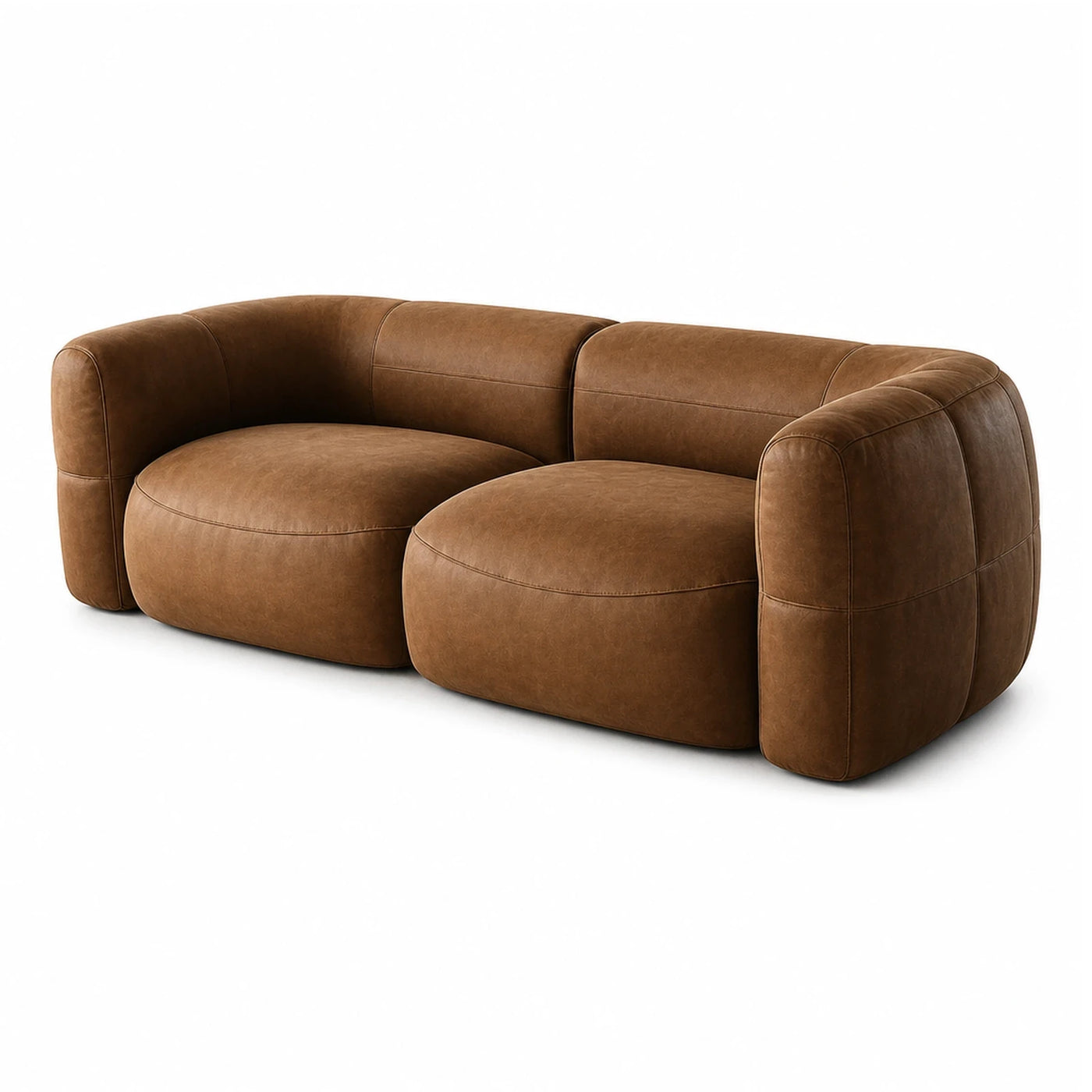 Brown Leather Modular Curved Sofa