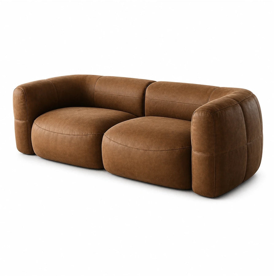 Brown Leather Modular Curved Sofa