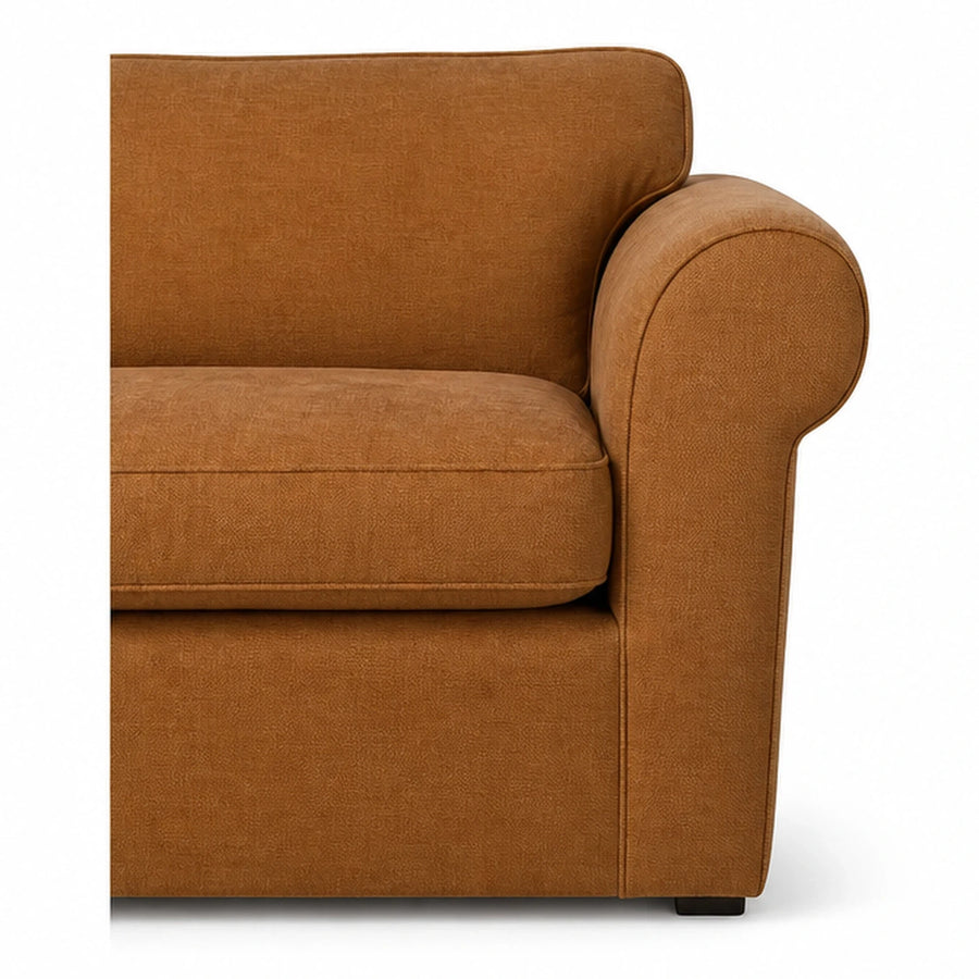 Brown Fabric Armchair with Rolled Arms