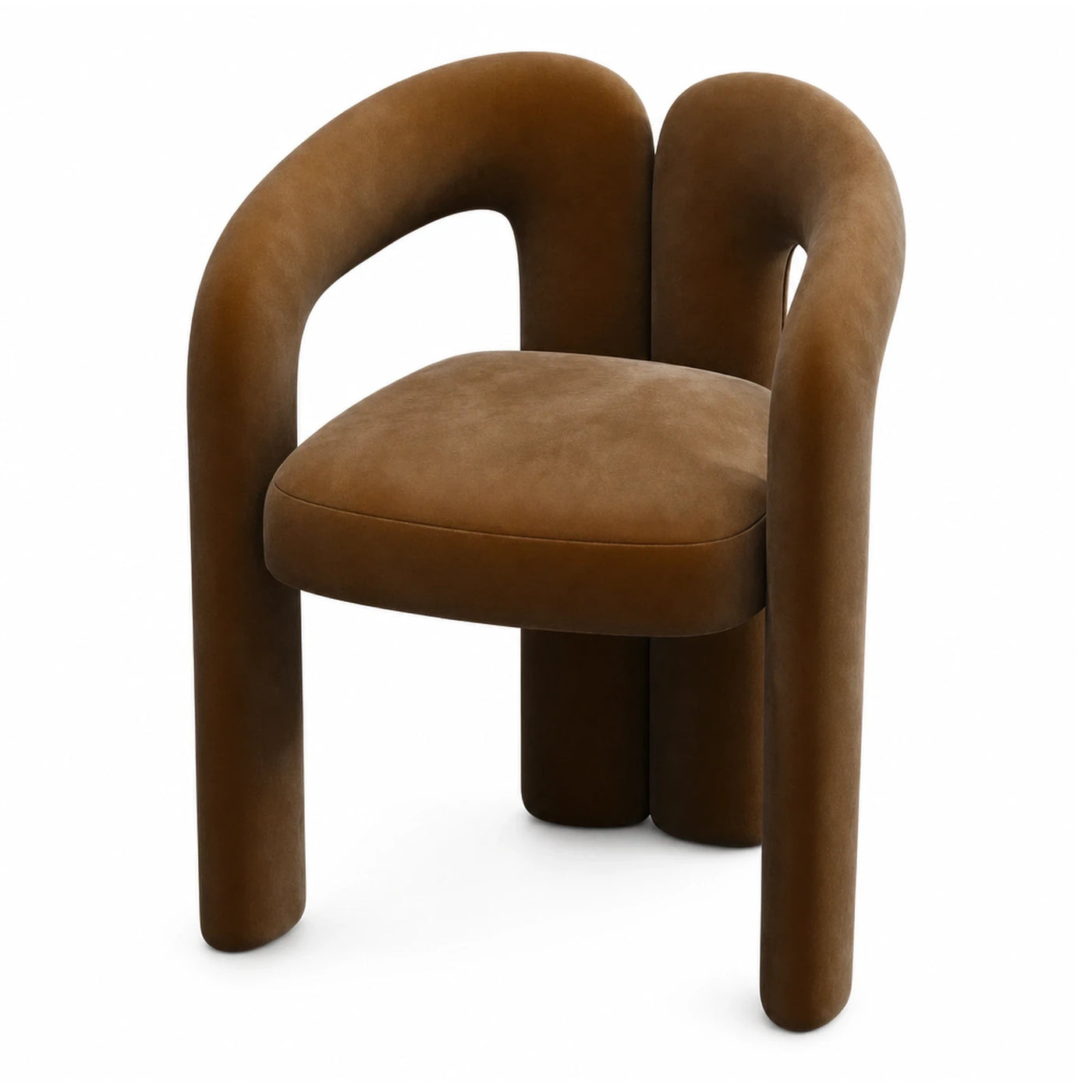 Brown Boucle Tub Armchair with Curved Backrest