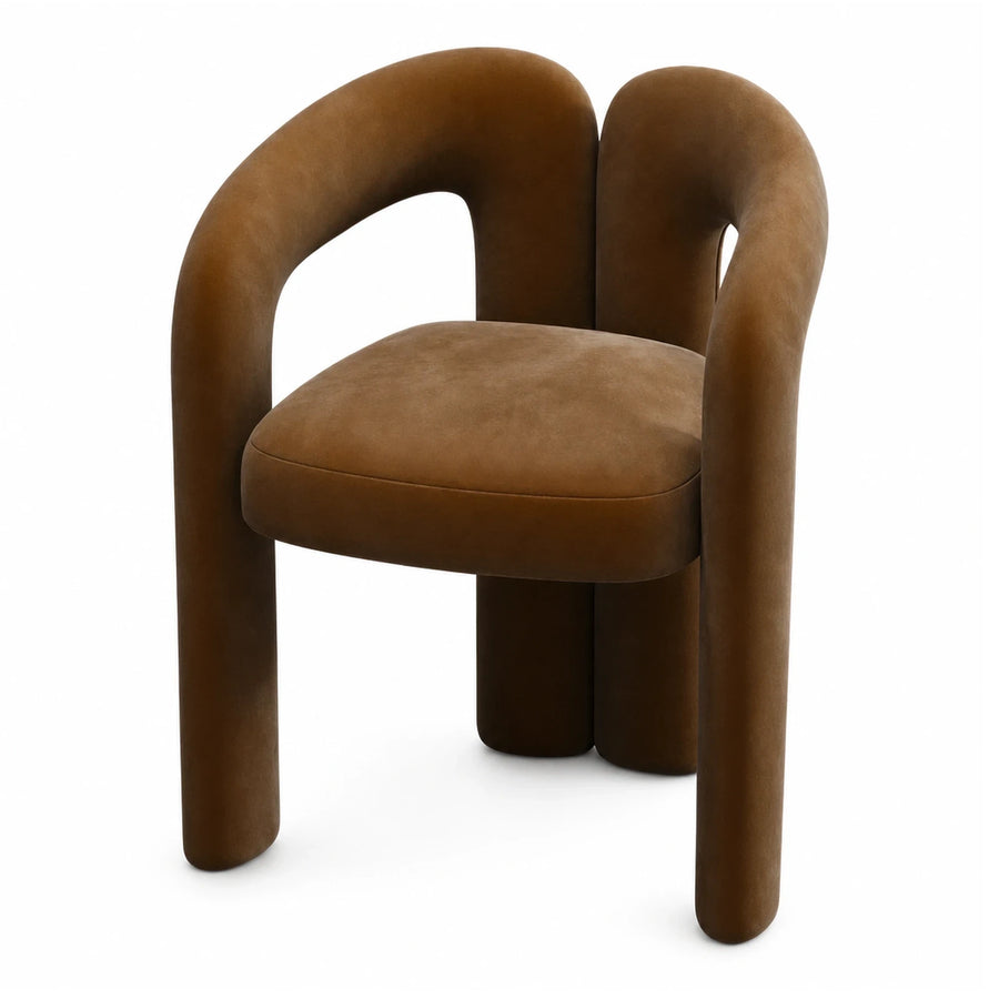 Brown Boucle Tub Armchair with Curved Backrest