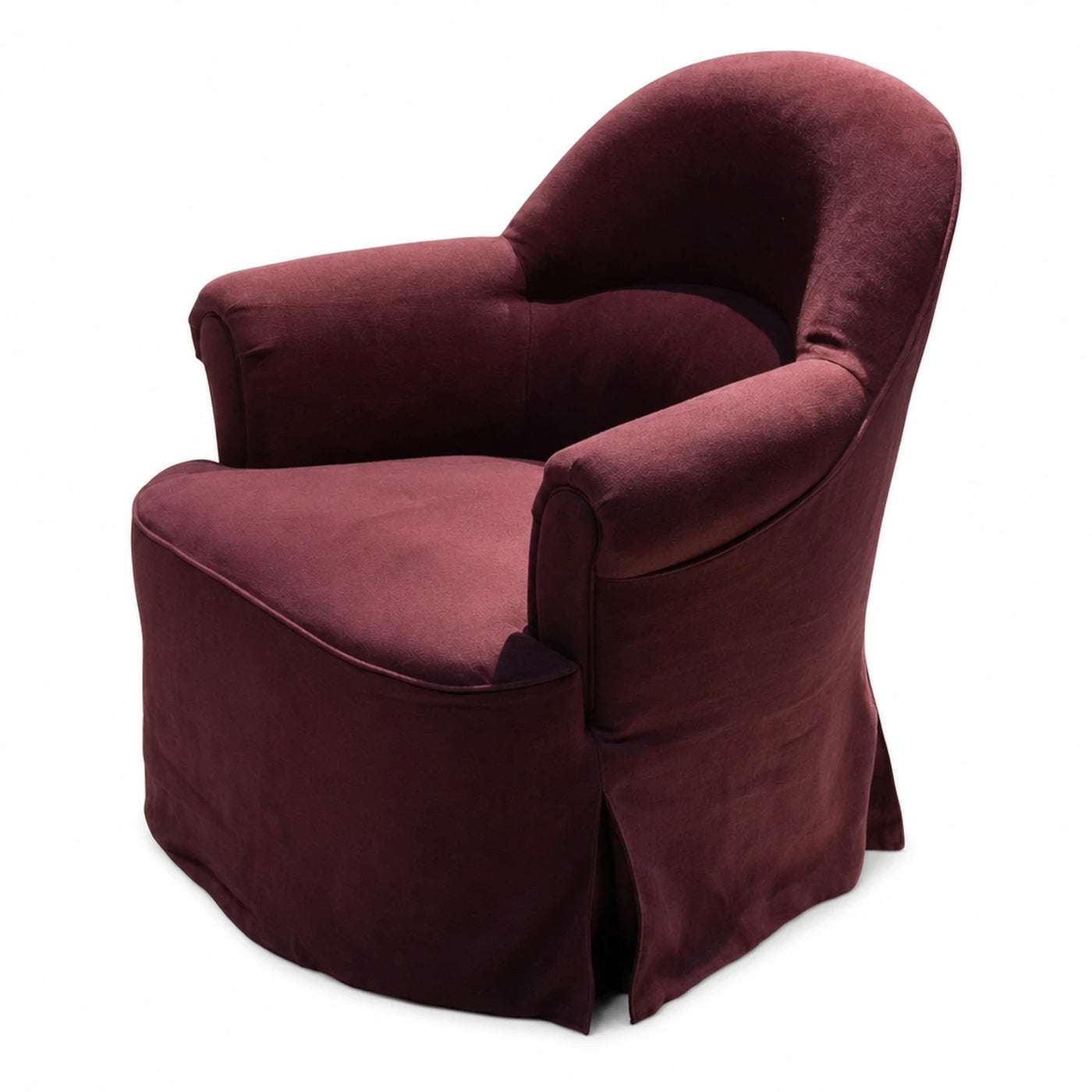 Burgundy Fabric Swivel Armchair with Skirted Base