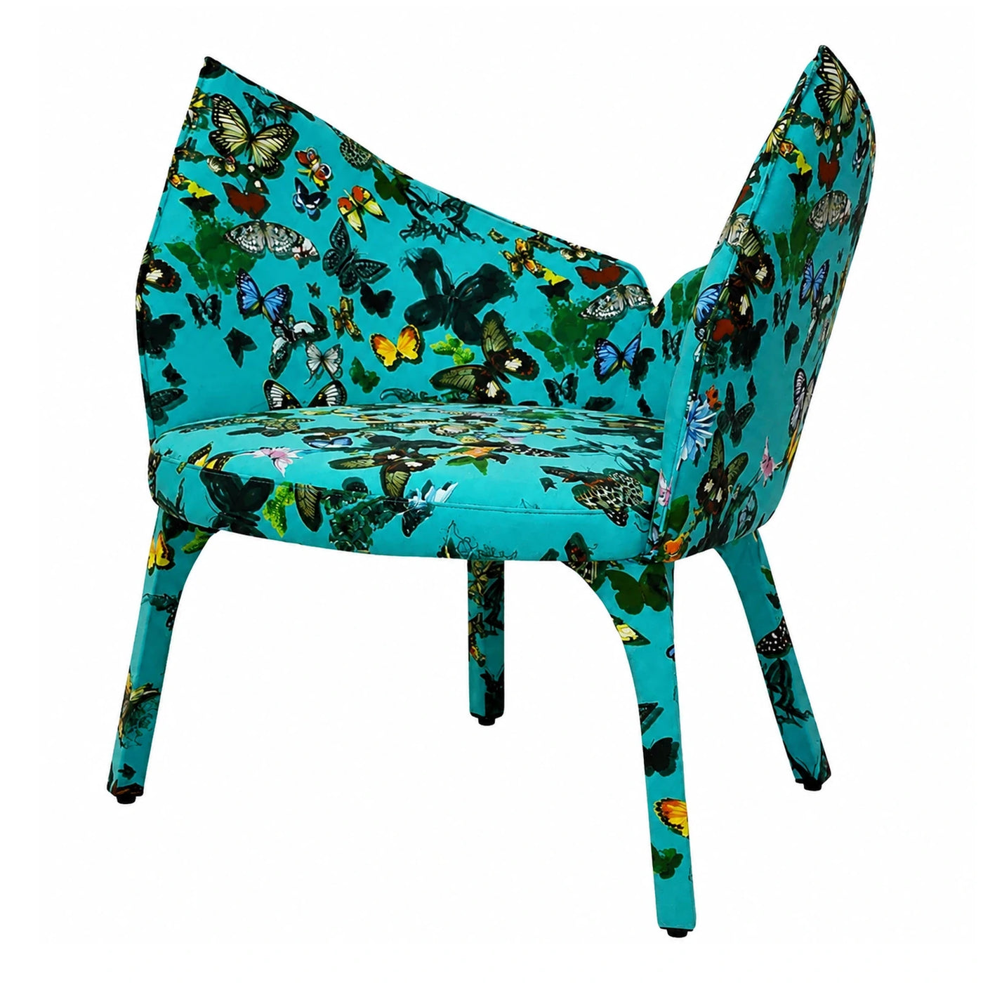 Teal Butterfly Print Upholstered Accent Chair