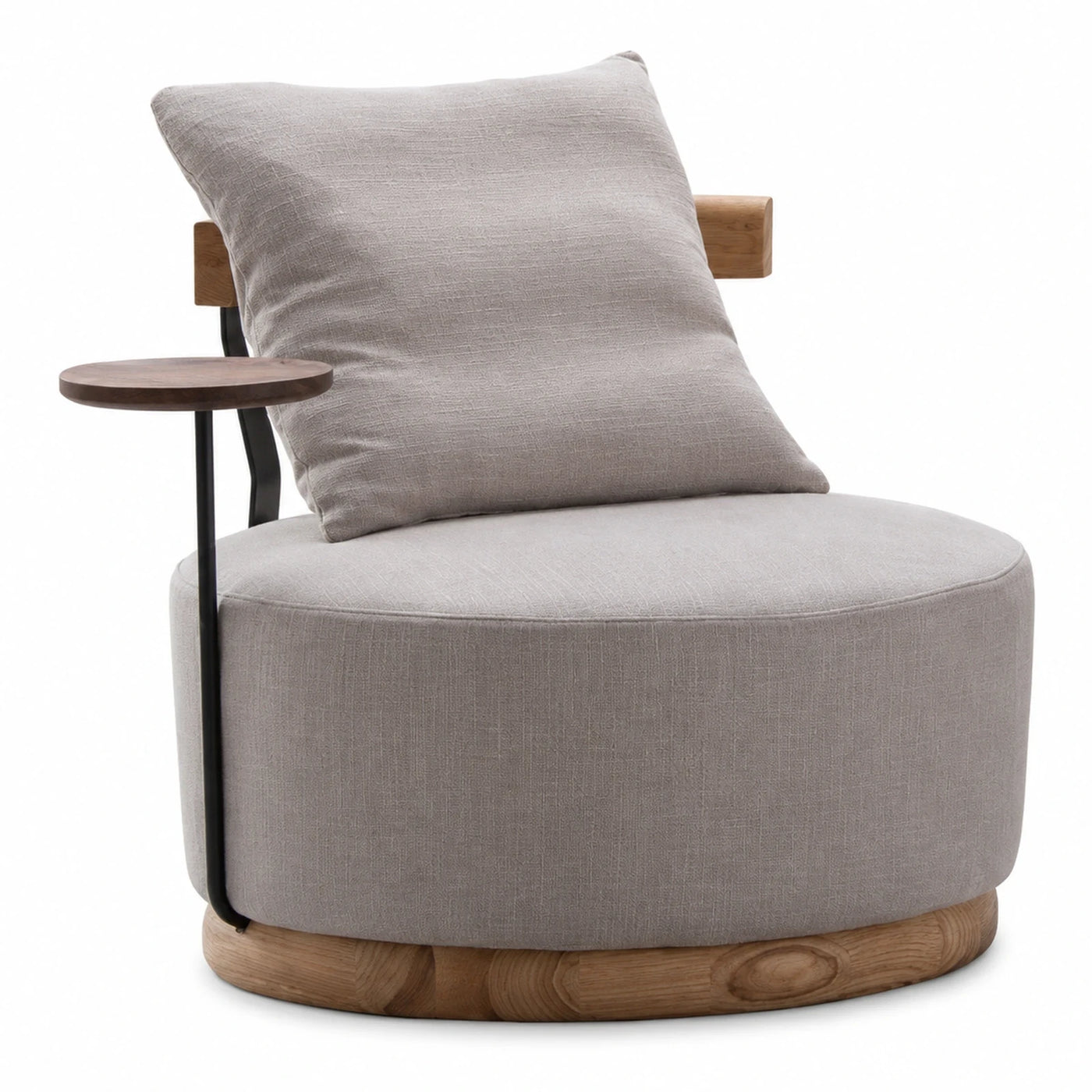 Round Lounge Chair with Side Table and Wood Base