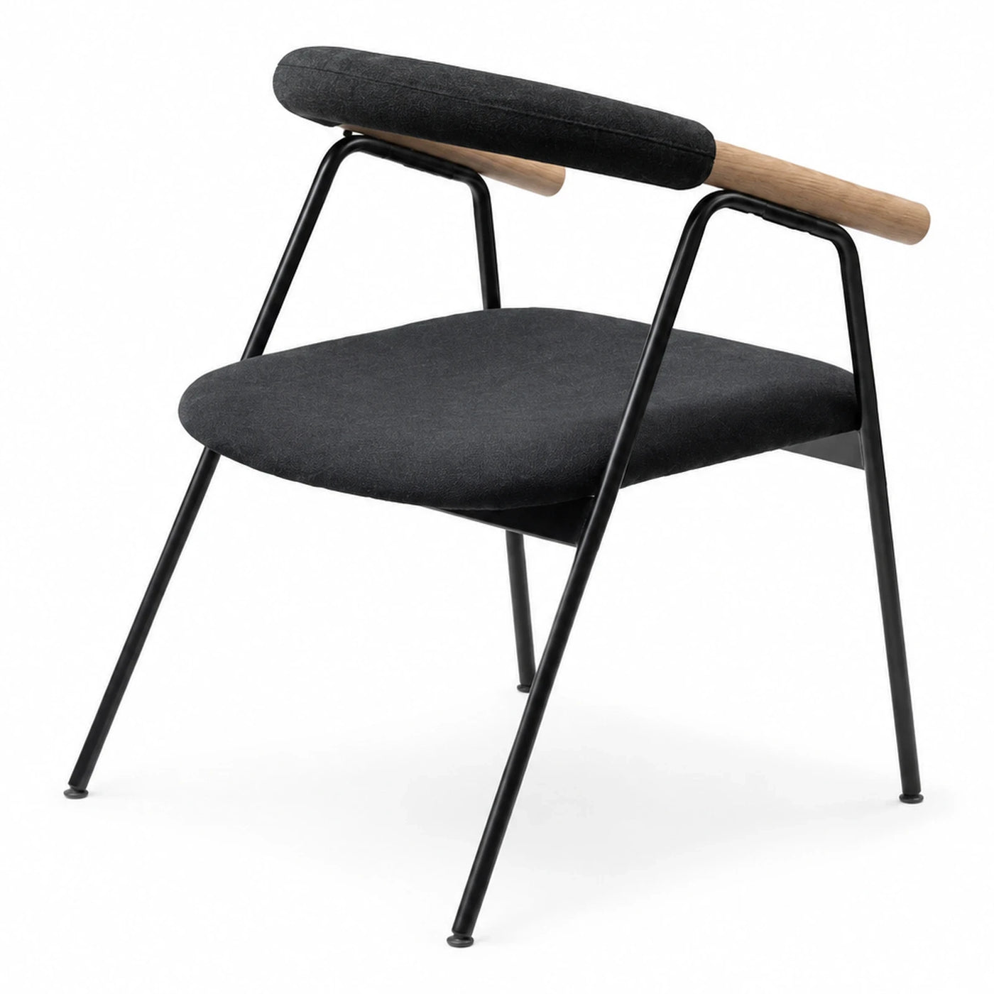 Black Fabric Lounge Chair with Wooden Backrest