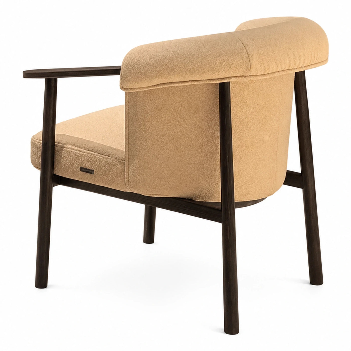 Warm Oak Beige Boucle Armchair with Dark Wood Frame