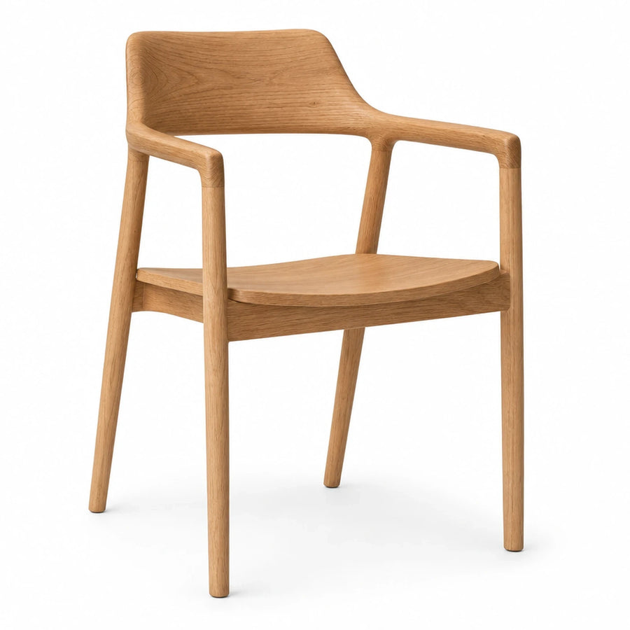 Solid Wood Armchair with Curved Backrest and Tapered Legs