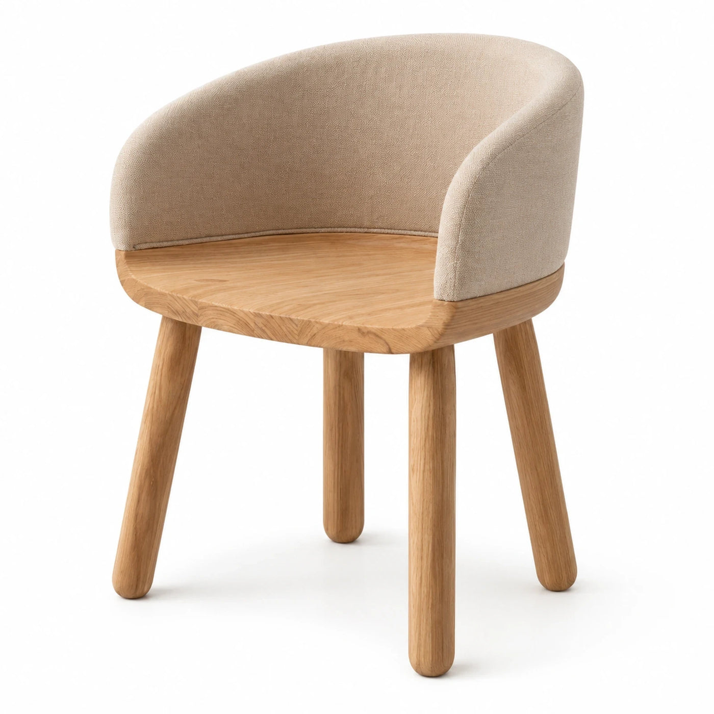 Beige Fabric and Wood Tub Chair