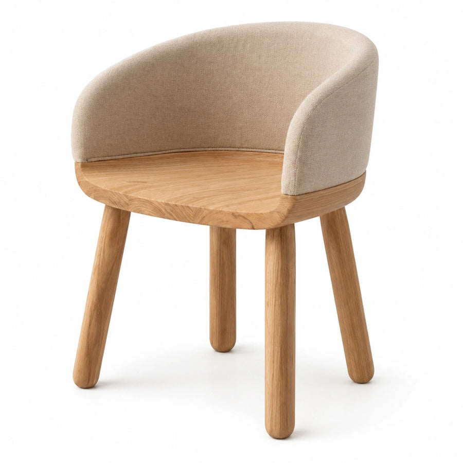 Beige Fabric and Wood Tub Chair
