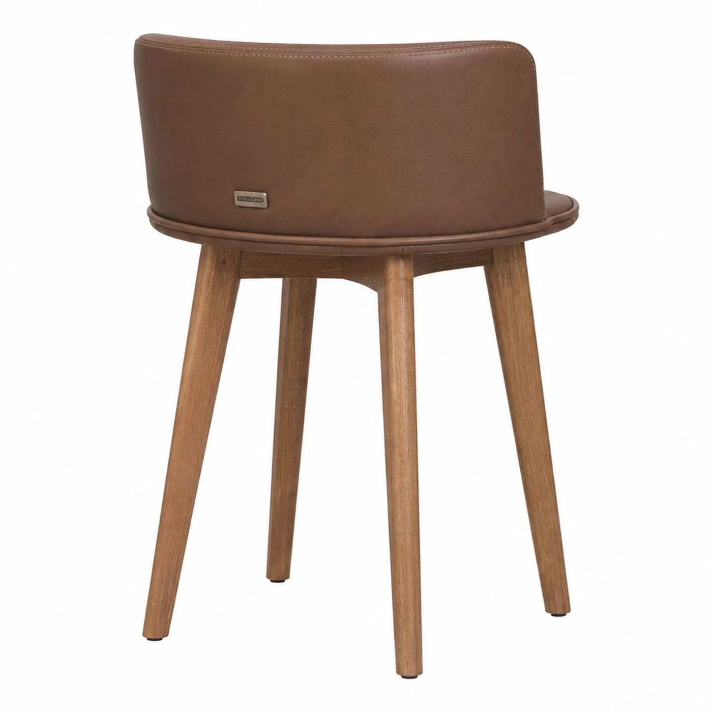 Wide Plank Brown Leather Upholstered Dining Chair with Wooden Legs Dining Tables & Seating