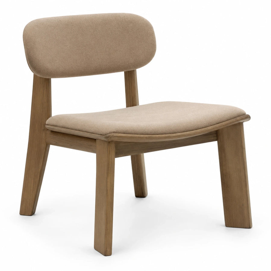 Beige Upholstered Dining Chair with Solid Wood Legs
