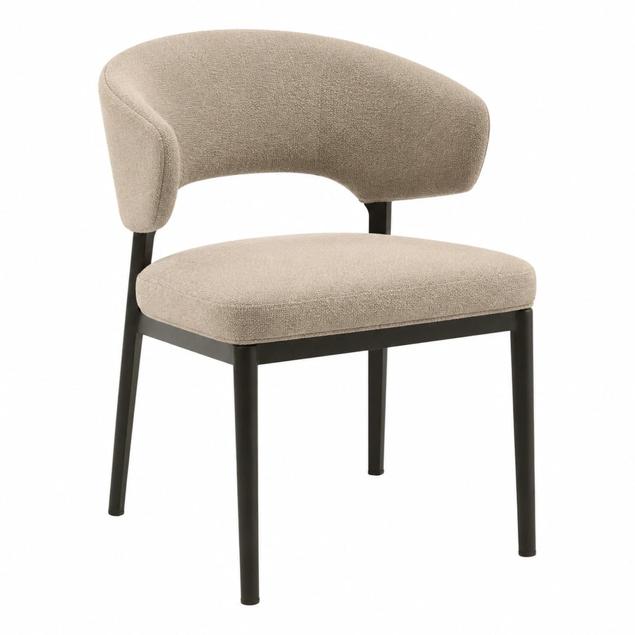 Beige Boucle Upholstered Dining Chair with Black Metal Legs