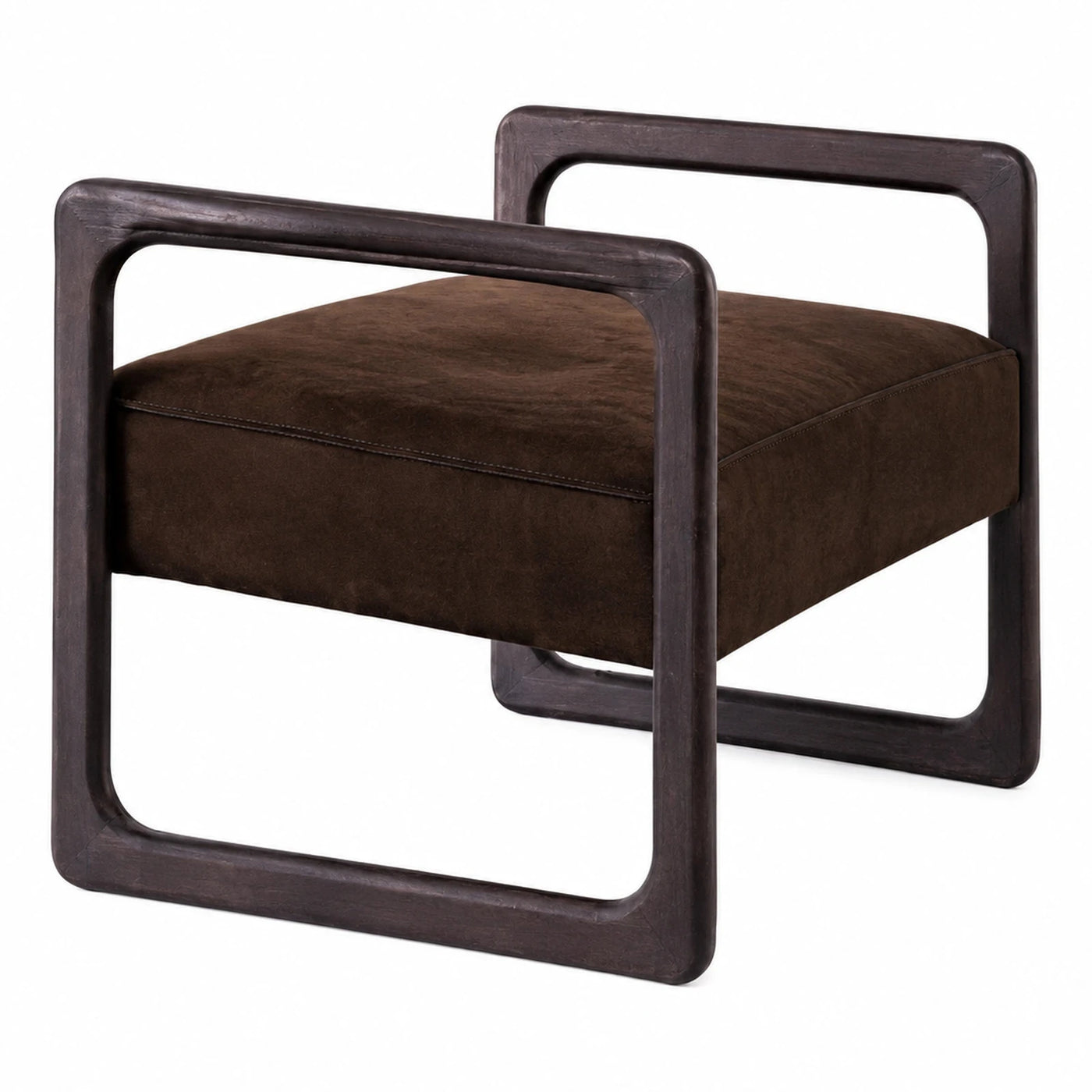 Dark Wood Frame Brown Velvet Lounge Chair