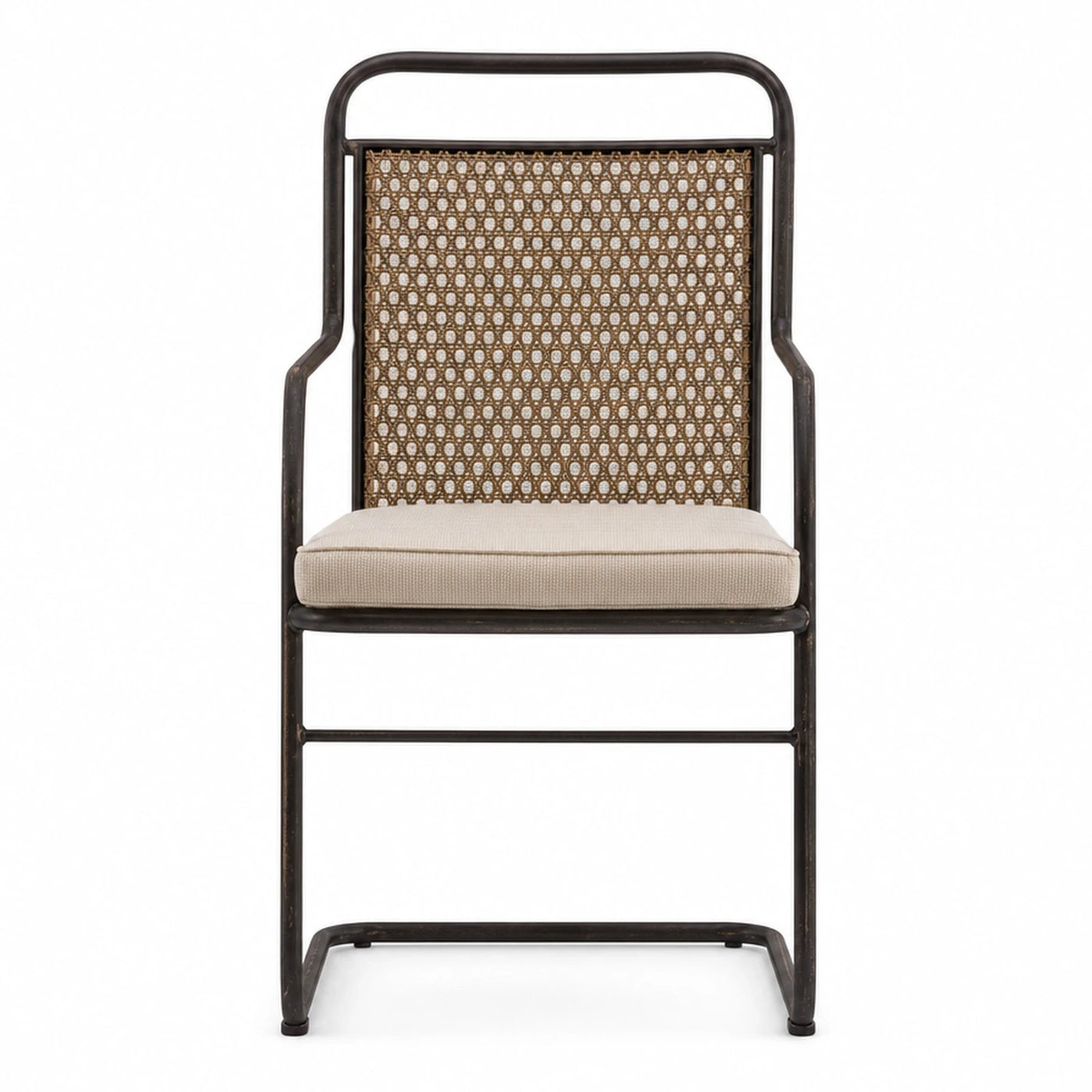 Black Metal Frame Rattan Back Armchair