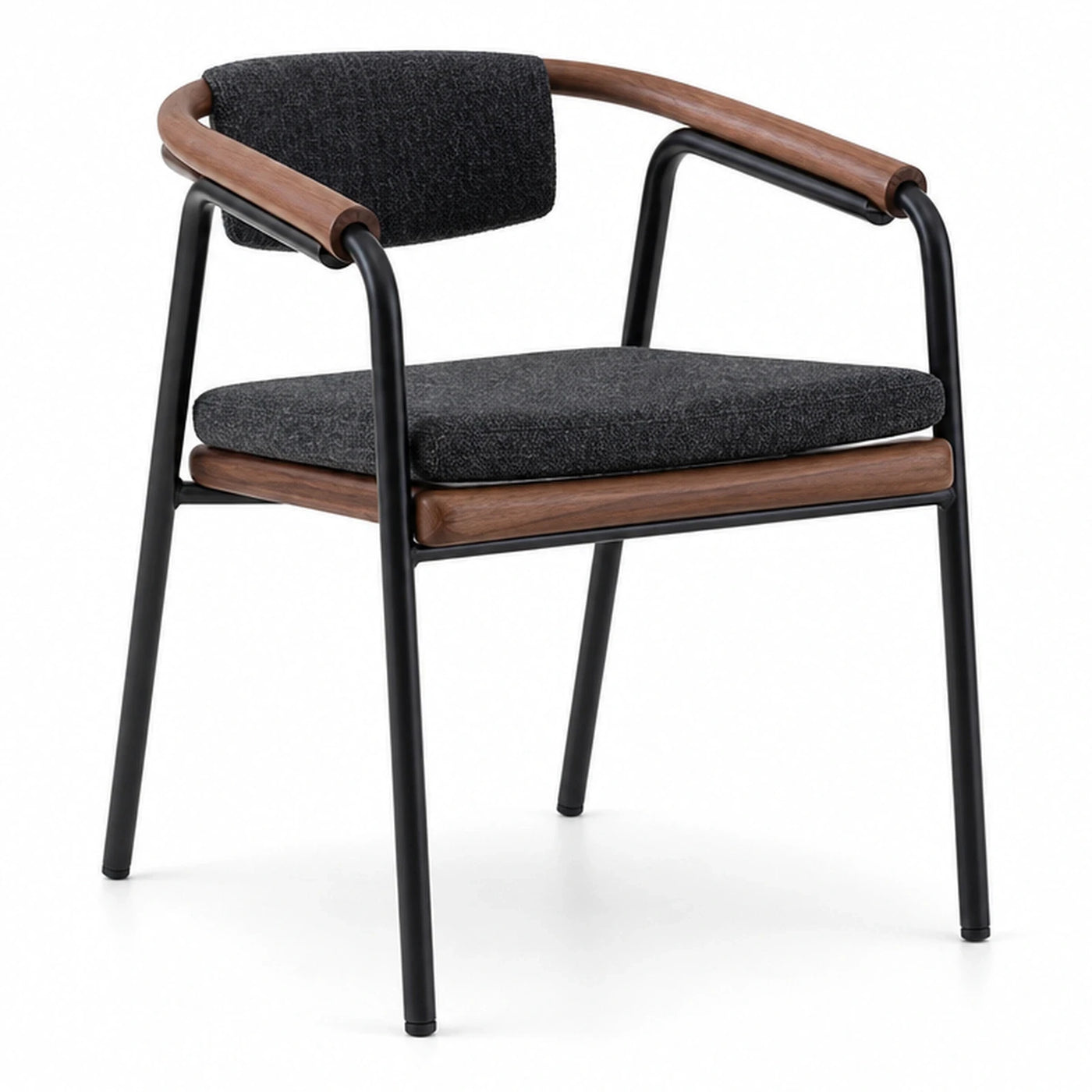 Modern Black Metal Armchair with Wood Accents