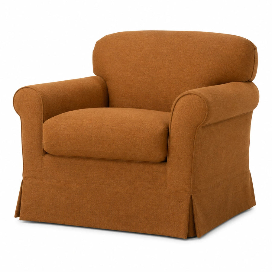 Brown Fabric Armchair with Skirted Base