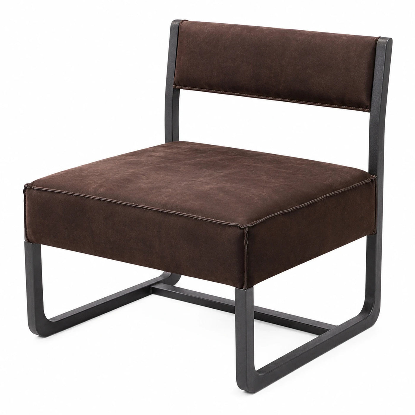 Brown Leather Dining Chair with Black Metal Frame